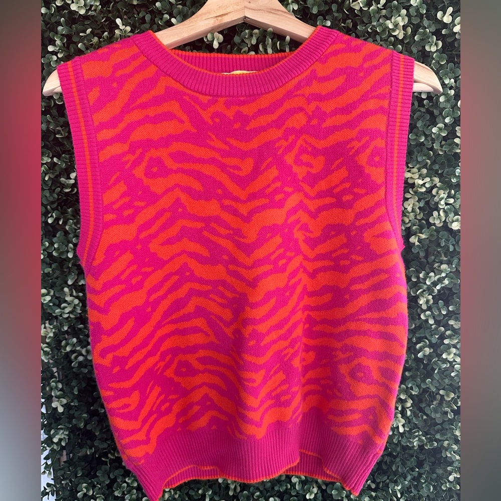 Circus NY By Sam Edelman Electic Zebra Sweater Vest Vneck Woman's Top Size Large